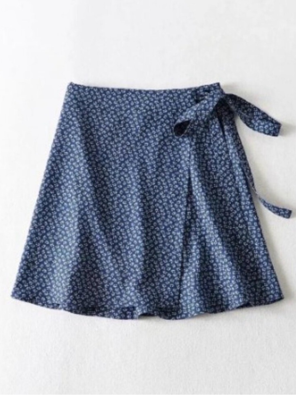 Brandy Melville Navy Blue Floral Wrap Micro Mini Skirt Coquette Cottagecore Bow